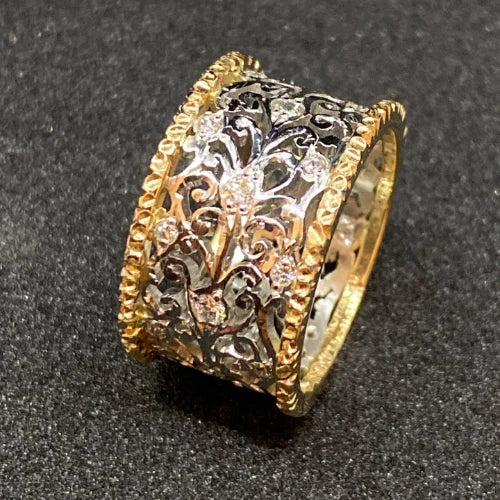 Silber und Gold Verziert Band Ring