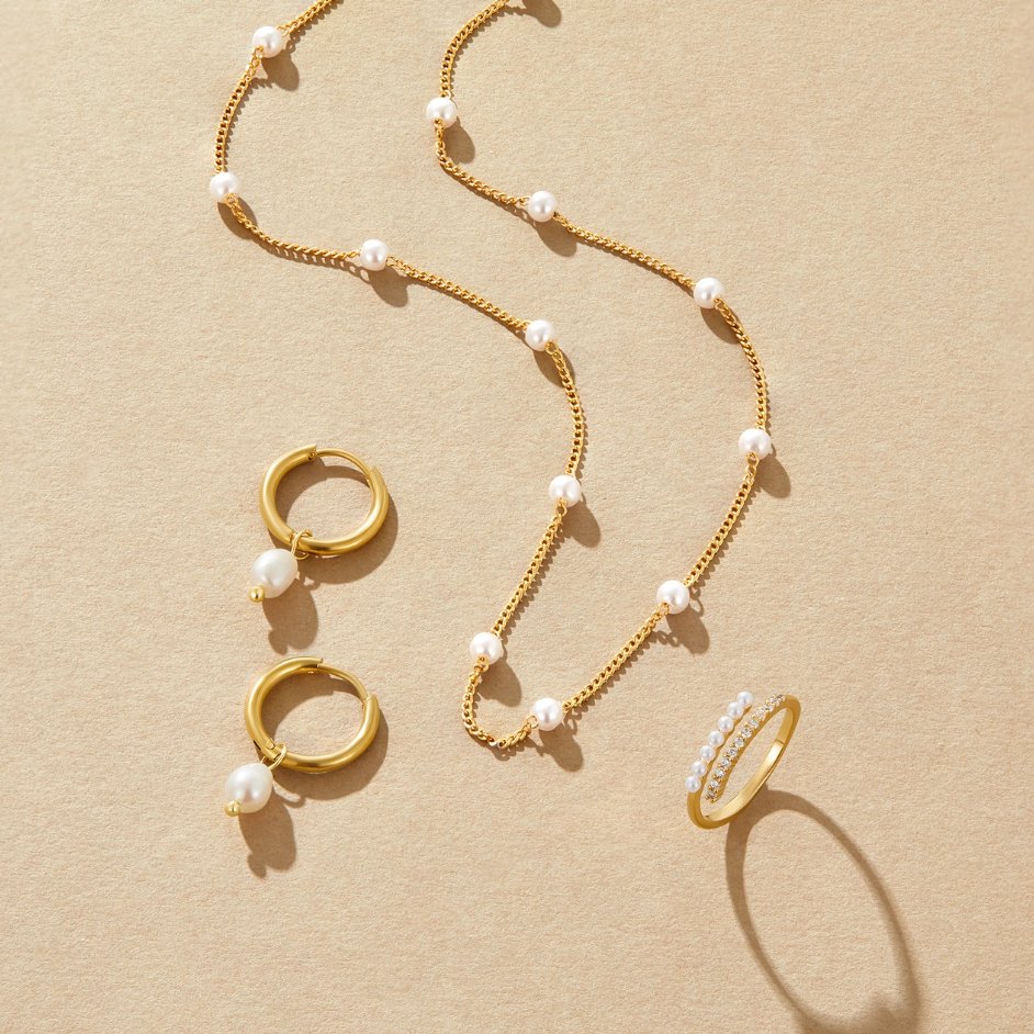 Zeitlos Perlen-Gold-Halskette