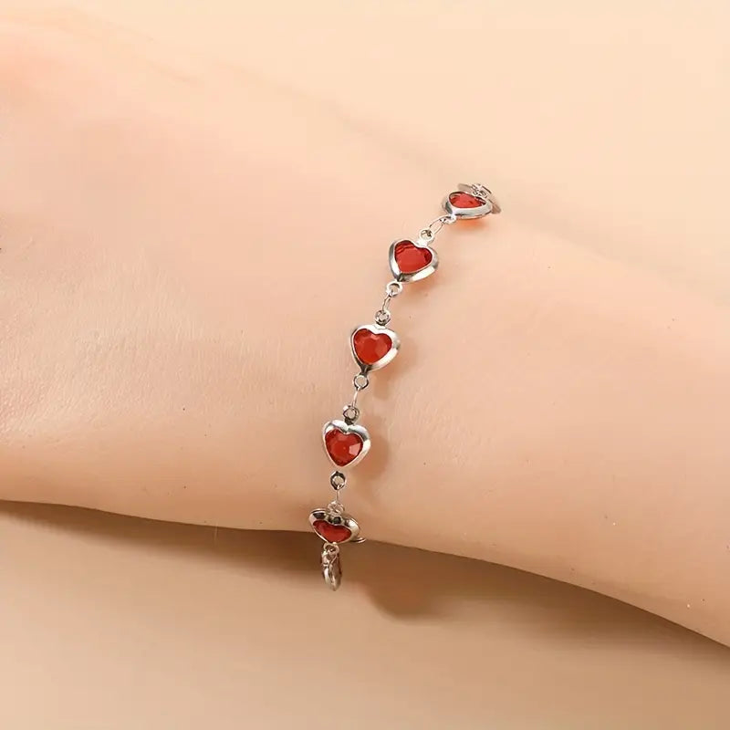 Silber Rubin Herz Kette Armband