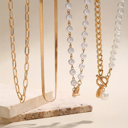 Vintage Perle & Gold Schlange Kette Halsketten-Set | Gold