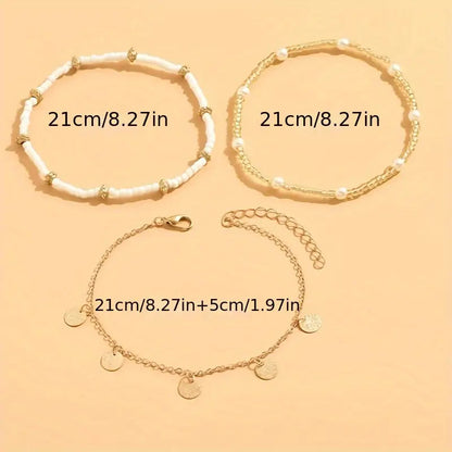 Küsten Anhänger 3-Teilig Mehrreihig Anklet Set | Gold