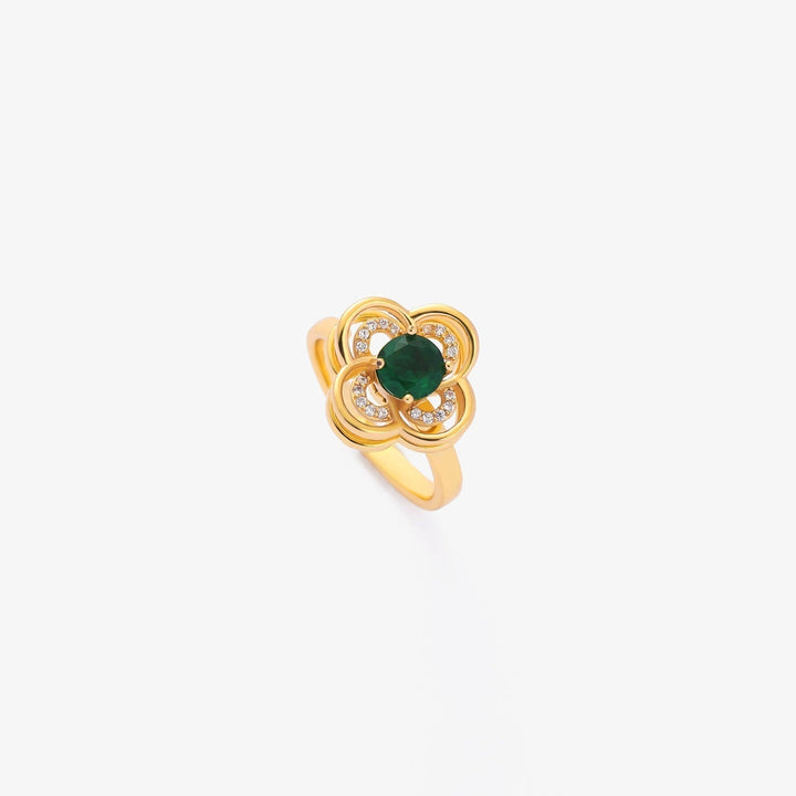 Kleeblatt Halo Smaragd Drehring | Gold