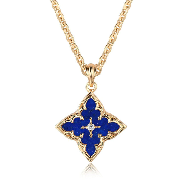 Blau Kleeblatt Anhänger-Halskette | Gold