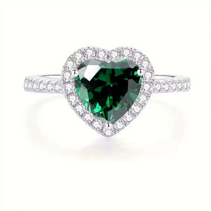 Silber Smaragd Herz Halo-Ring