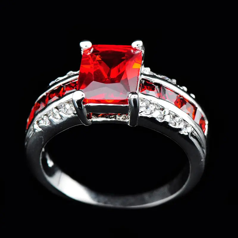 Silber Rubin Geteilte Ringschiene Ring
