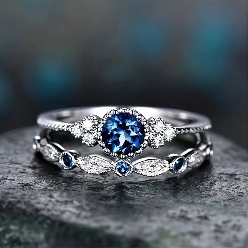 Sapphriel Krone Ring-Set | Weißgold