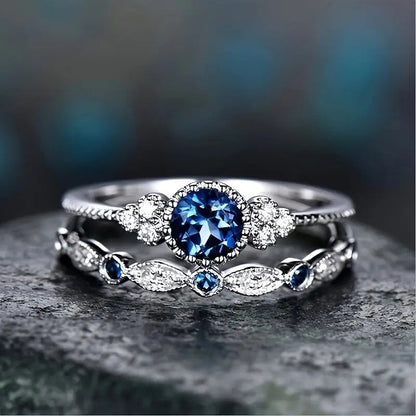 Sapphriel Krone Ring-Set | Weißgold