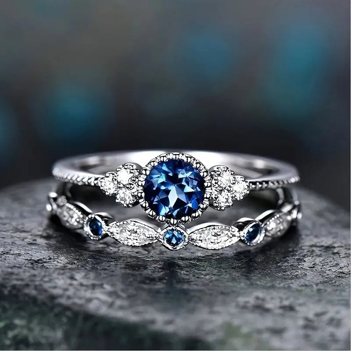 Sapphriel Krone Ring-Set | Weißgold