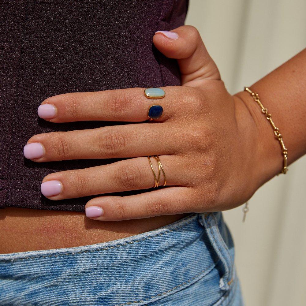 Gold Doppel Stein Offen Ring