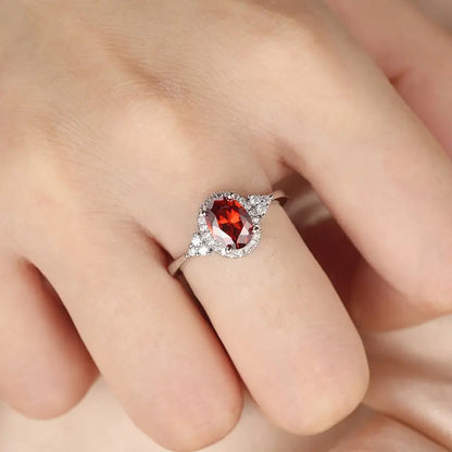 Silber Rubin Halo-Ring