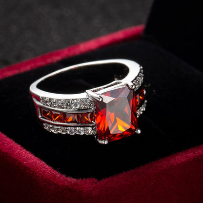 Silber Rubin Geteilte Ringschiene Ring