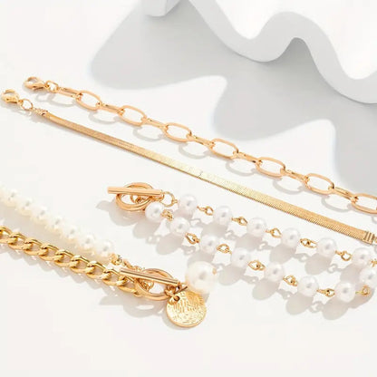 Schick Gold 4-teilig Armband-Set - Schlange, Perlen & Kettenglieder | Gold