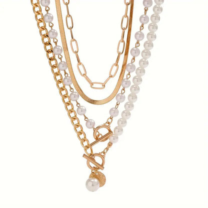 Vintage Perle & Gold Schlange Kette Halsketten-Set | Gold