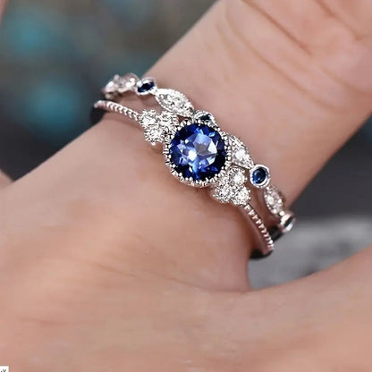 Sapphriel Krone Ring-Set | Weißgold
