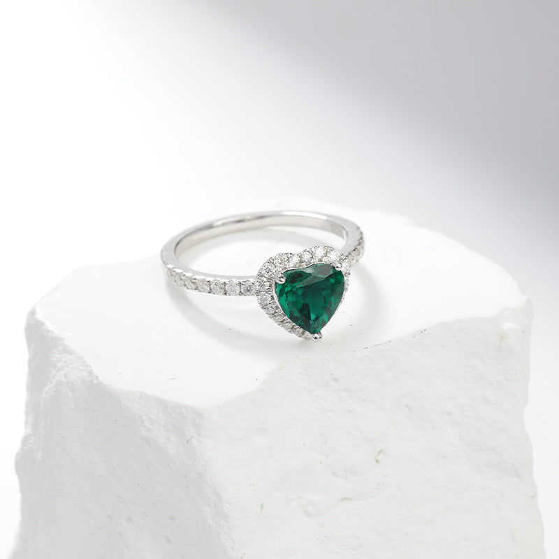 Silber Smaragd Herz Halo-Ring