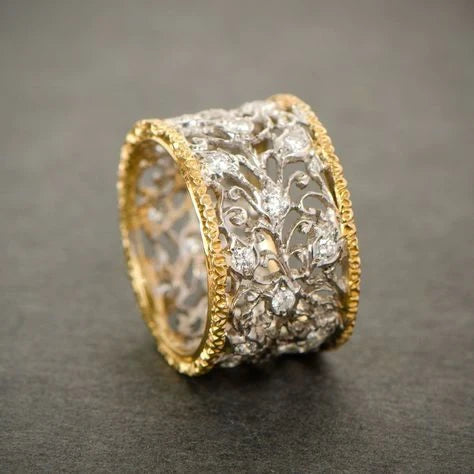 Silber und Gold Verziert Band Ring