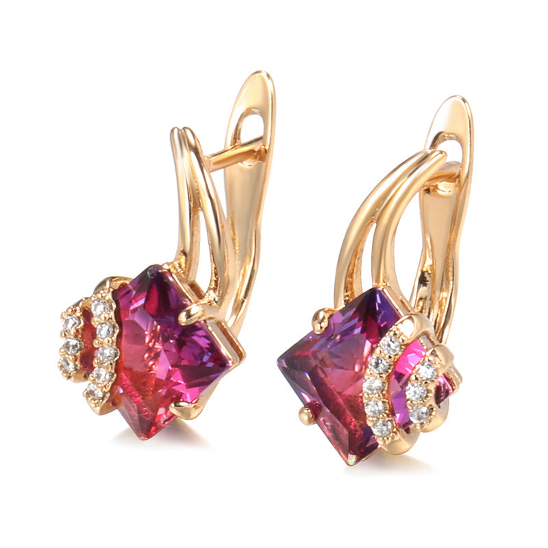 Karmesinrot Quadratisch Kristall-Ohrringe | Rosegold