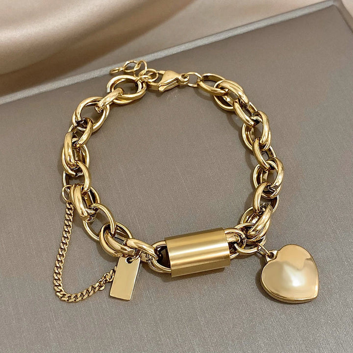 Herzförmig Massiv Armband | Gold
