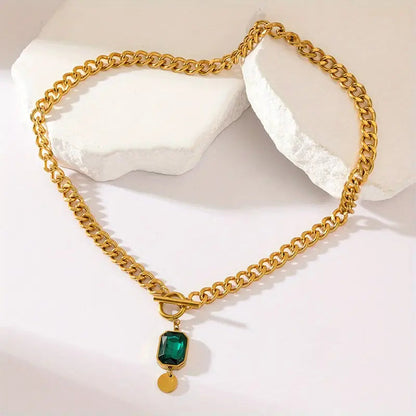 Massiv Kette Smaragd Anhänger-Halskette | Gold