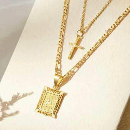 Kreuz Initiale Halsketten-Set | Gold