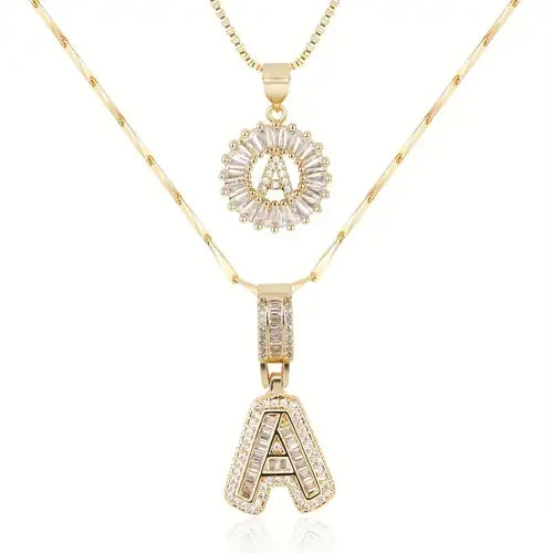Pavé-Buchstabeninitiale Halskette Set | Gold