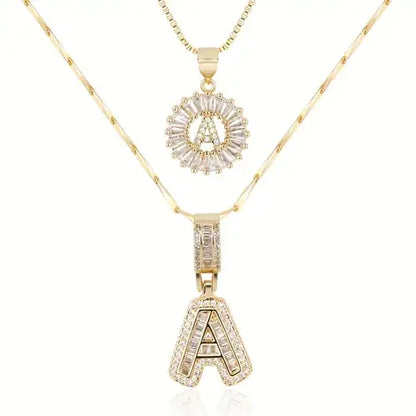 Pavé-Buchstabeninitiale Halskette Set | Gold
