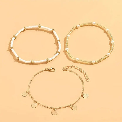 Küsten Anhänger 3-Teilig Mehrreihig Anklet Set | Gold