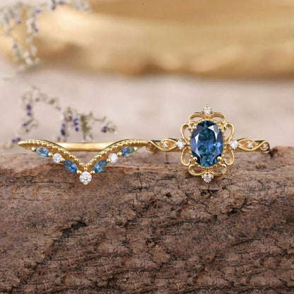 Azelia Saphir Krone Ring-Set | Gold