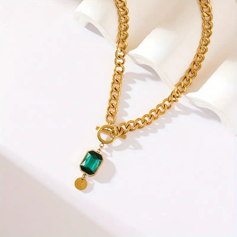 Massiv Kette Smaragd Anhänger-Halskette | Gold