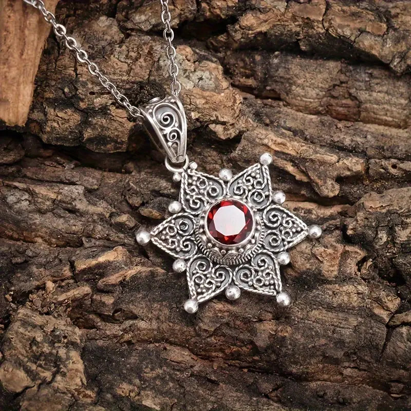 Silber Rubin Star Anhänger-Halskette