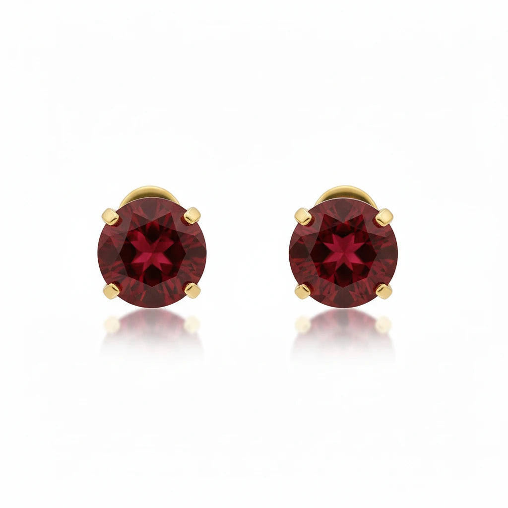 Rubin Rund Ohrstecker | Gold