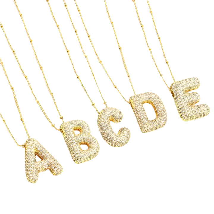 Blase Buchstabeninitiale Halskette Set | Gold