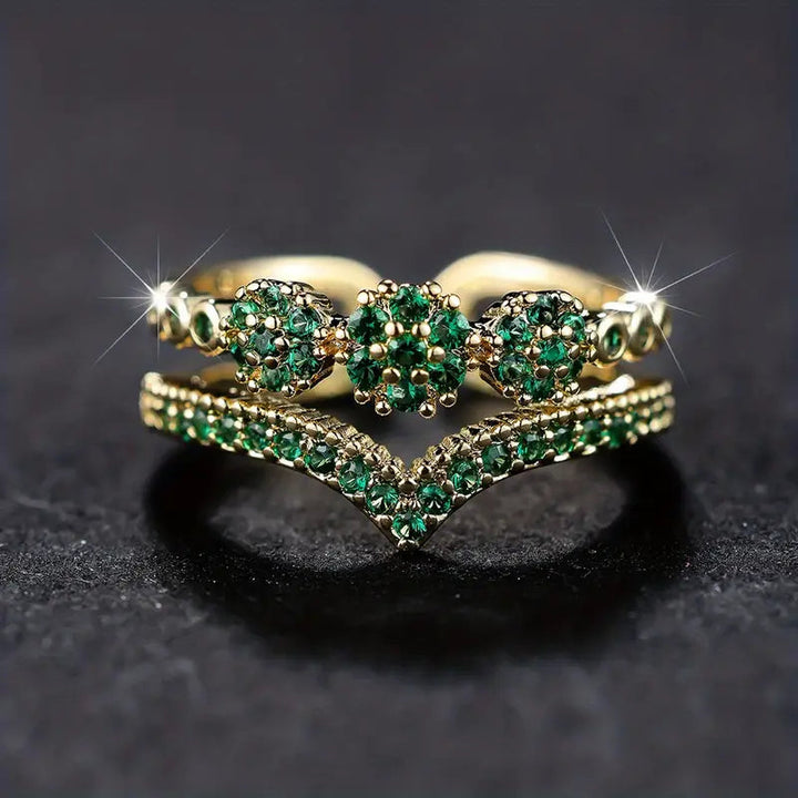 Gold Smaragd Cluster Ring