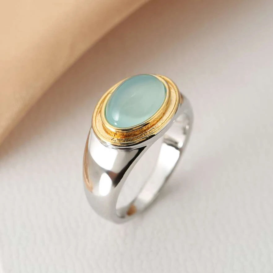 Silber und Gold Zargen Cabochon Ring