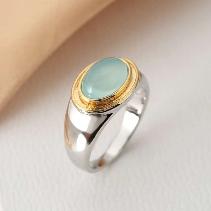 Silber und Gold Zargen Cabochon Ring