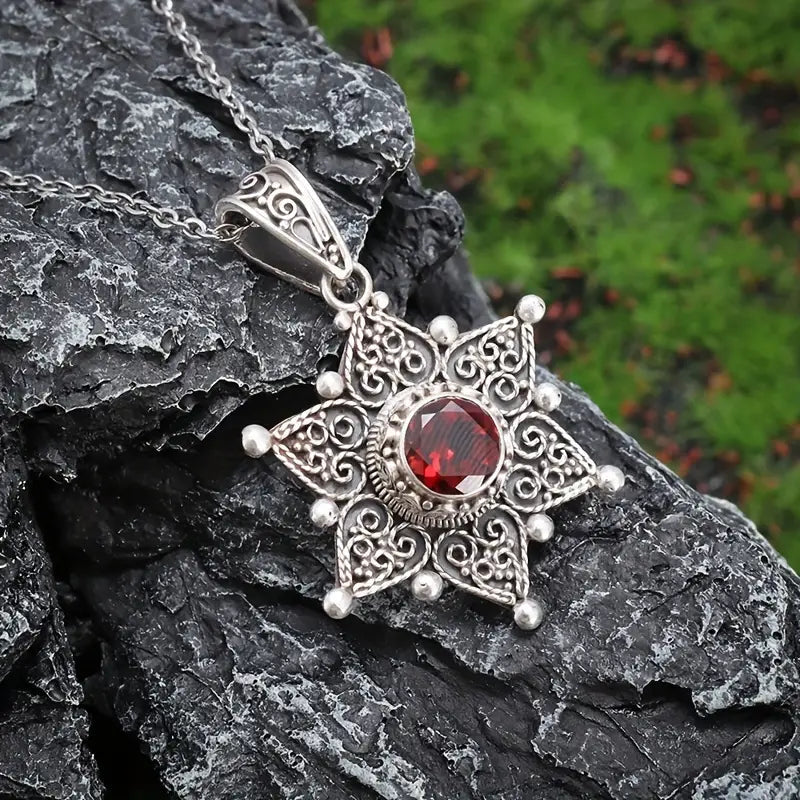 Silber Rubin Star Anhänger-Halskette